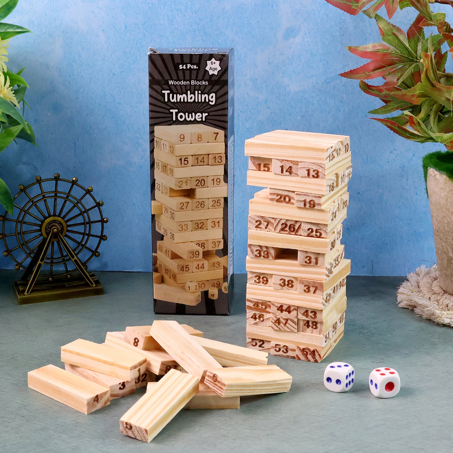 Wooden Block Stacking Game - 54 Numbered Pieces & 2 Dice - Happy Price - Image 7