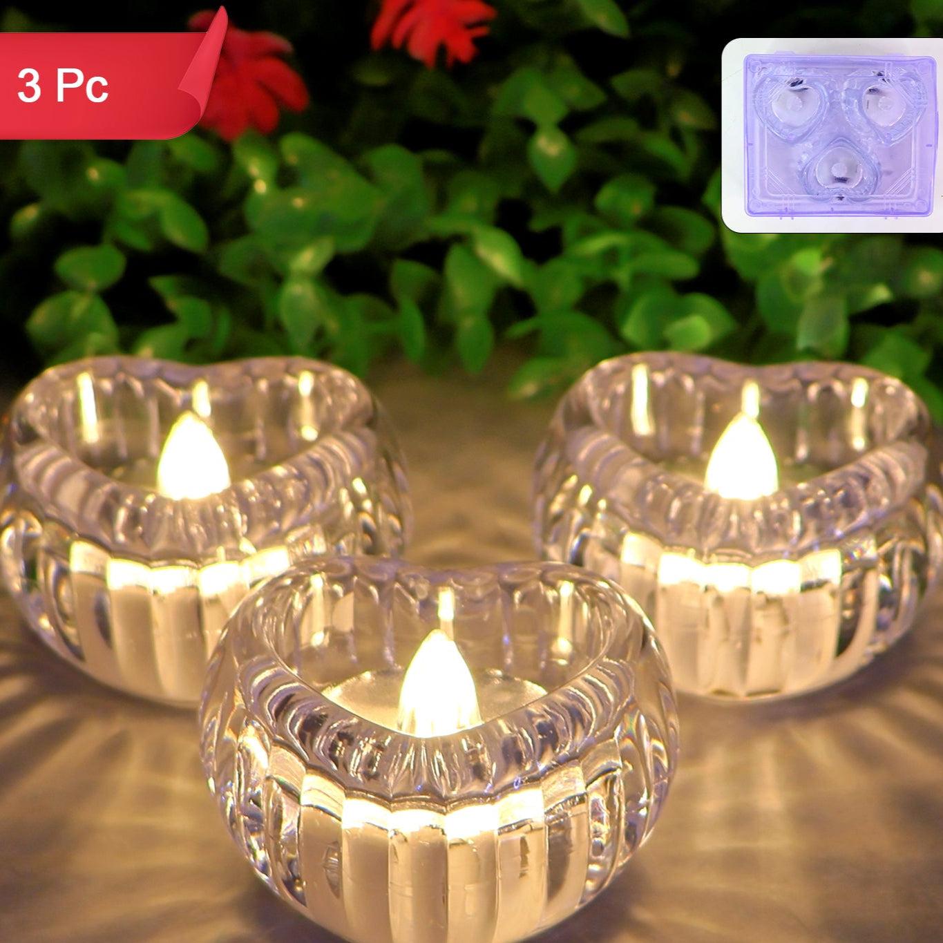 Set of 3 Heart-Shaped Flameless LED Candles - Crystal Effect Decorative Lights - Happy Price - Image 1