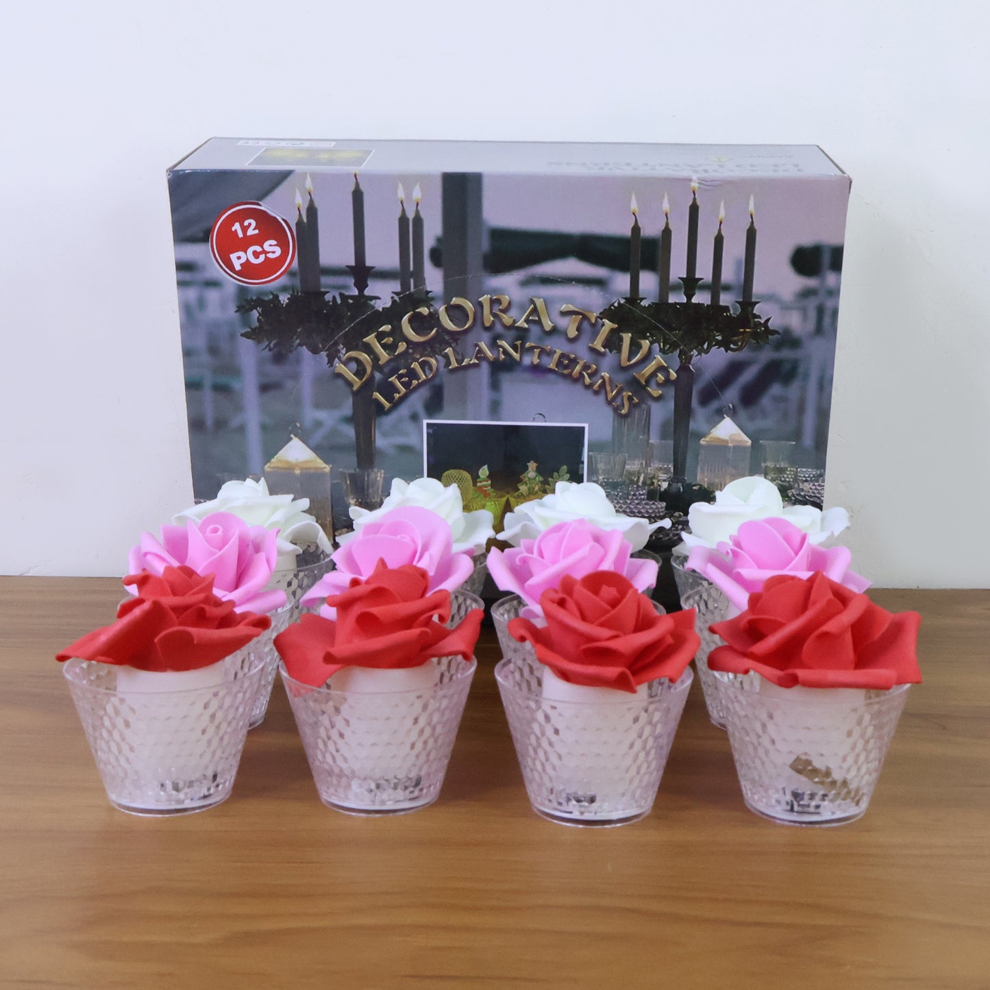 12 Pc Rose Shaped Flameless LED Candles with Glass Holder - Warm Glow Decorative Lights - Happy Price - Image 7
