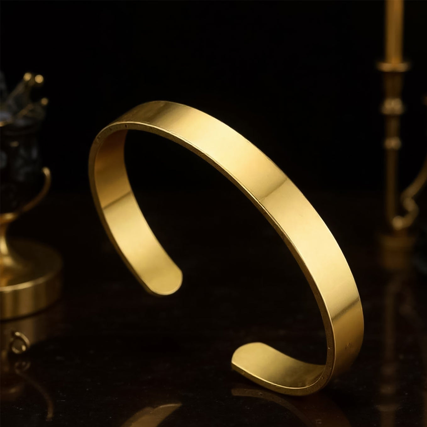 Gold Finish Open Cuff Bracelet Kada for Men & Women (1 Pc) - Happy Price - Image 1