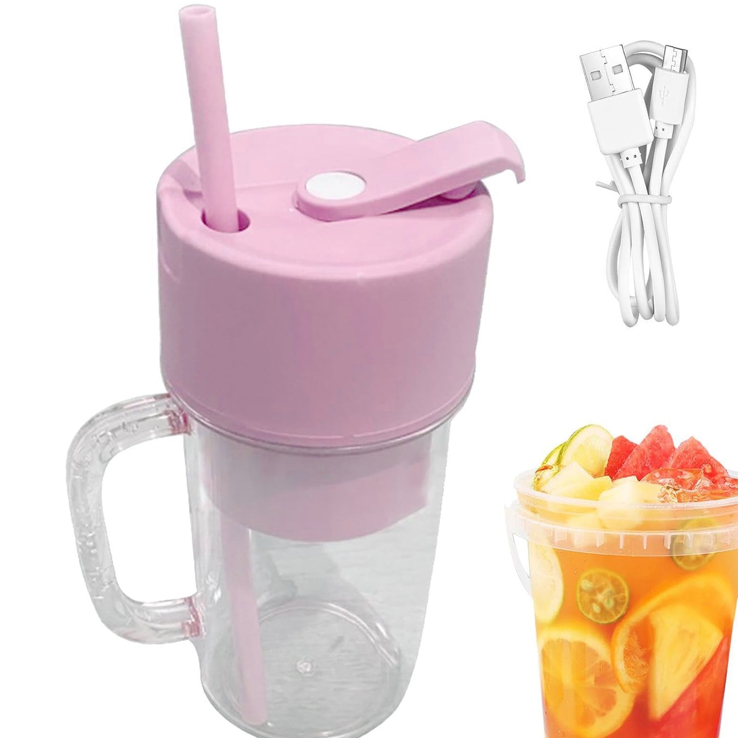 Portable USB Rechargeable Juicer Blender (340ml) with 6 Blades and Handle - Happy Price - Image 2