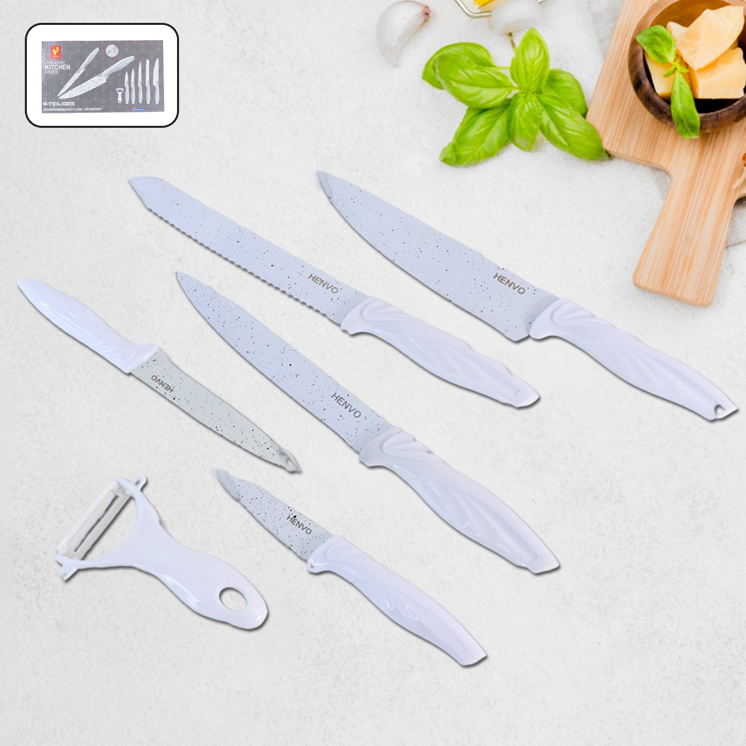 Marble Coated Stainless Steel Kitchen Knife Set (6 Pc) - Happy Price - Image 1