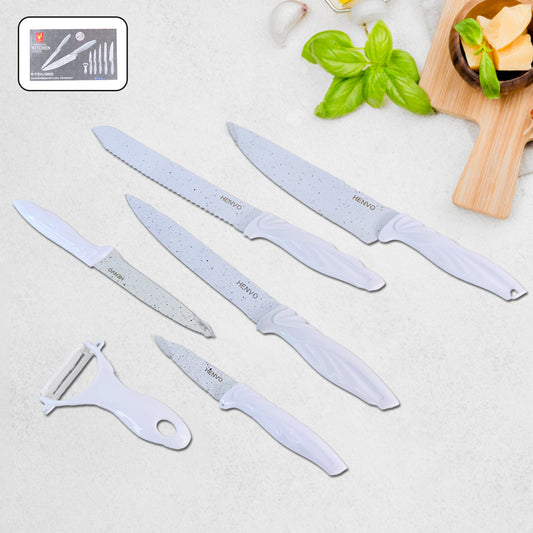 Marble Coated Stainless Steel Kitchen Knife Set (6 Pc) - Happy Price - Image 1