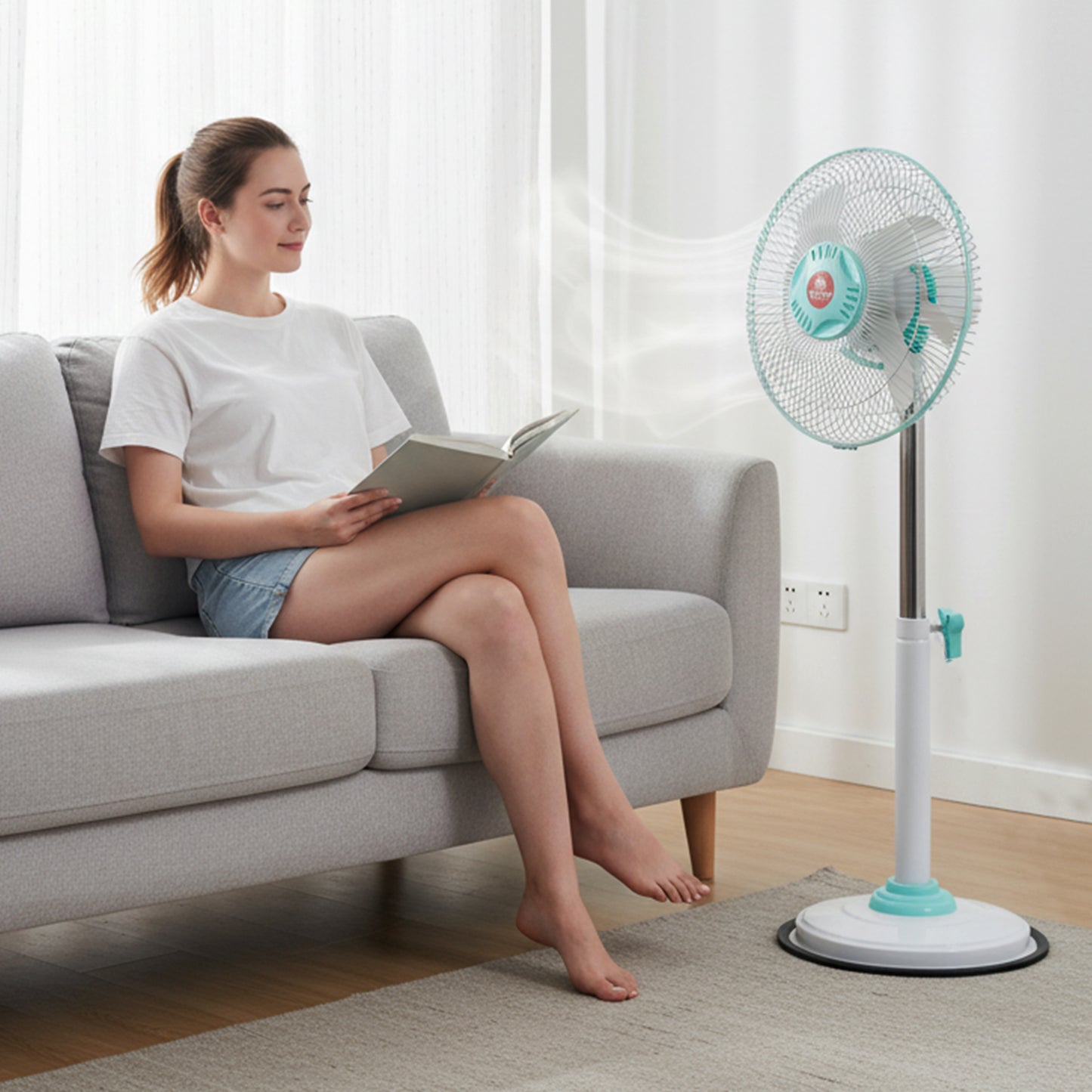 12V DC Hybrid Pedestal Fan with IEC C13 Cable - Adjustable Stand Fan for Home & Office - Happy Price - Image 3