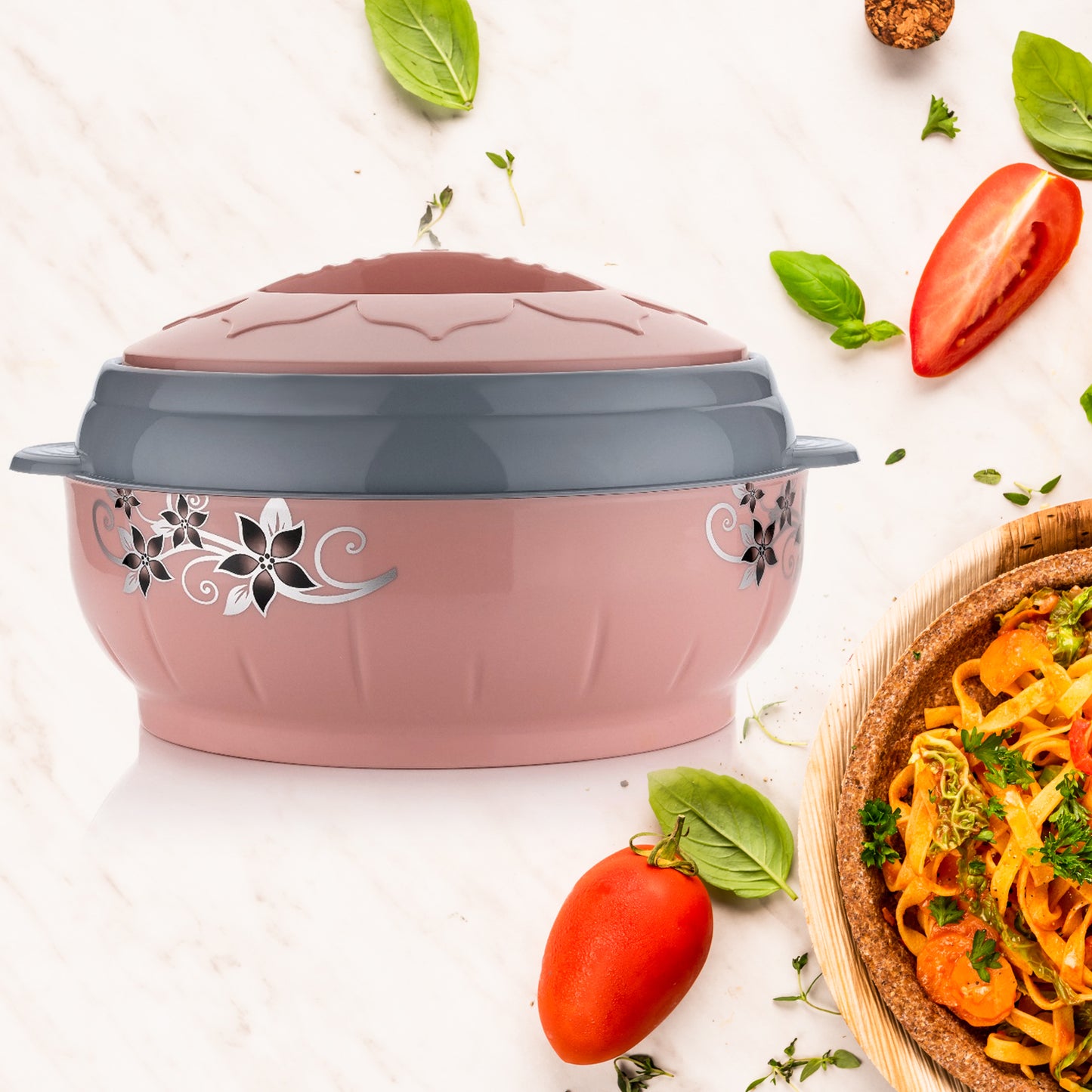 High Quality Steel Casserole Box For Food Searving Inner Steel Insulated Casserole Hot Pot Flowers Printed Chapati Box For Roti Kitchen (Approx 4500 Ml) - Happy Price - Image 2