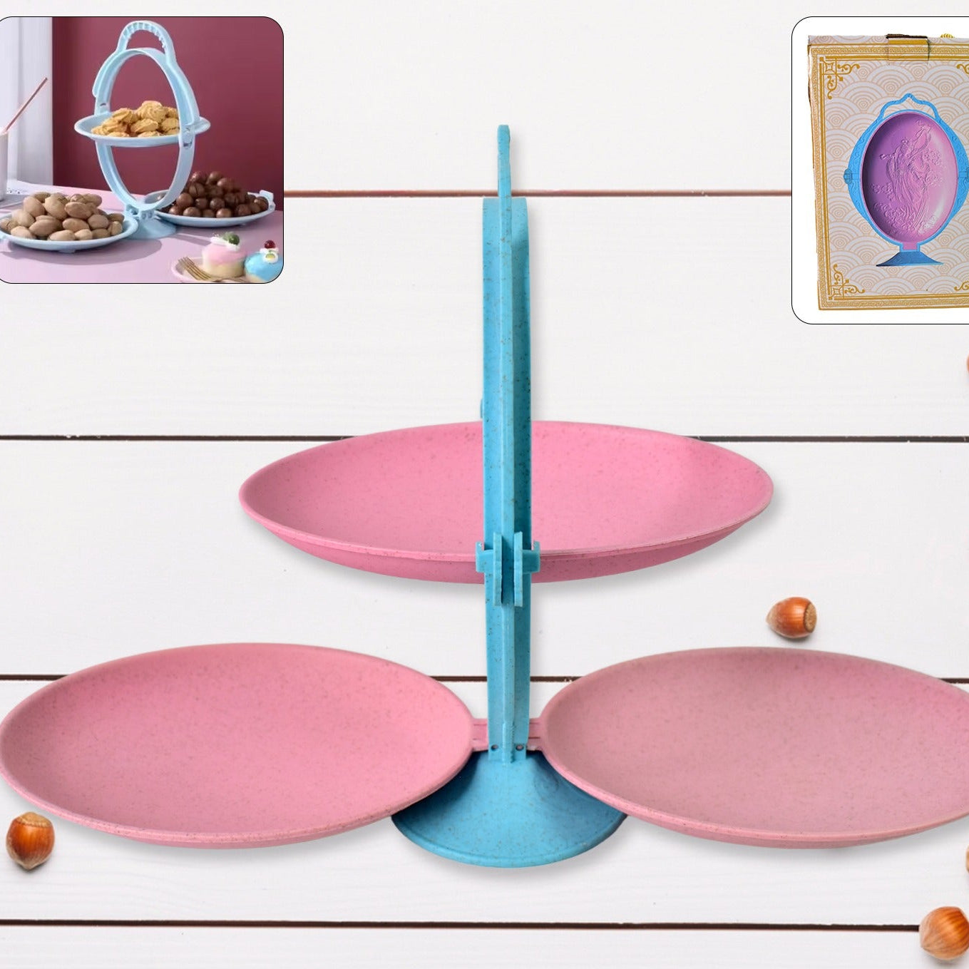 Foldable Fruit Plate Candy Dish  Multi Use Mirror Shape Dried Fruit Tray (1 Set) - Happy Price - Image 1
