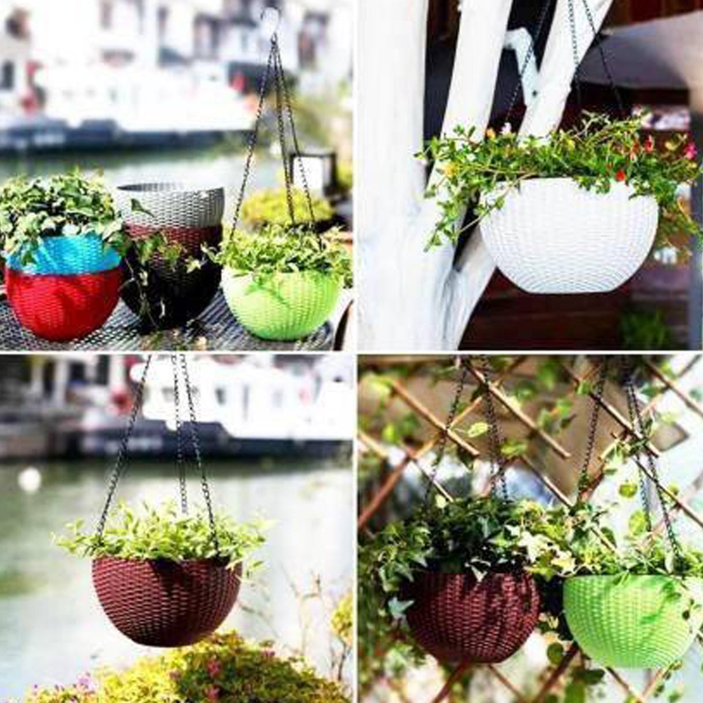 Plastic Hanging Planter with Chain (6 Pc Set) - Happy Price - Image 3