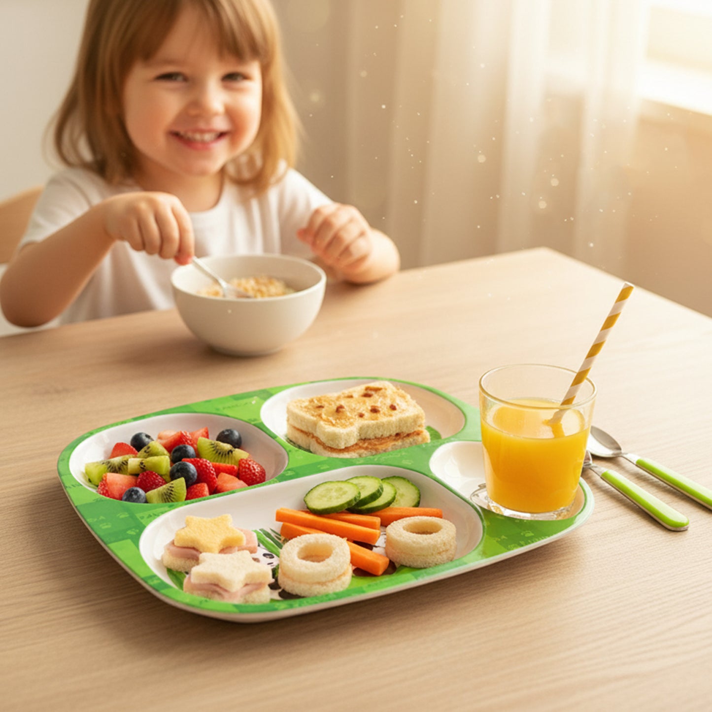 Kids 4-Compartment Melamine Partition Plate (1 Pc, 24x22 Cm) - Happy Price - Image 3