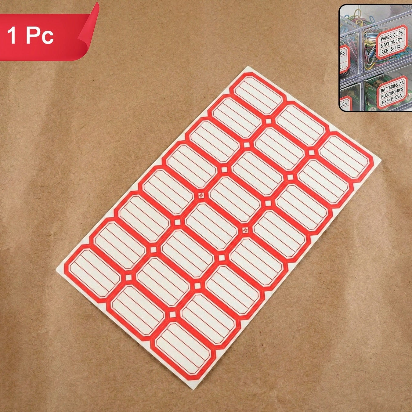 1 Sheet Rectangular Self-Adhesive Labels - Red & White - Happy Price - Image 1