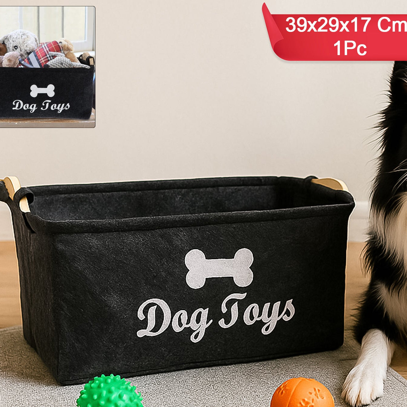 Felt Pet Toy Storage Basket Organizer - 39x29x17 cm, 1 Pc - Happy Price - Image 1