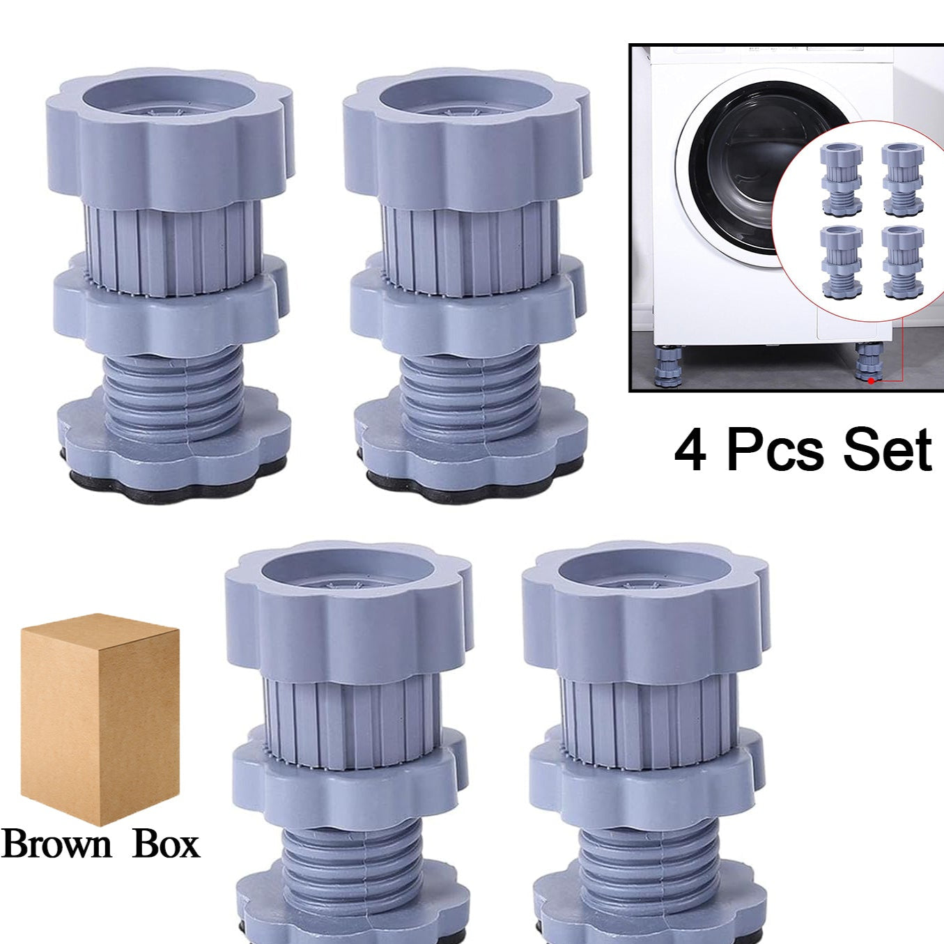Washing Machine Support Anti Vibration Washing Machine Support Adjustable Washer Anti Vibrasion Pads Washer  Dryer Pedestals Washing Machine Accessory Anti- Skid Pad Pvc Lifting Pad Non-slip ( 4 Pc Set ) - Happy Price - Image 1