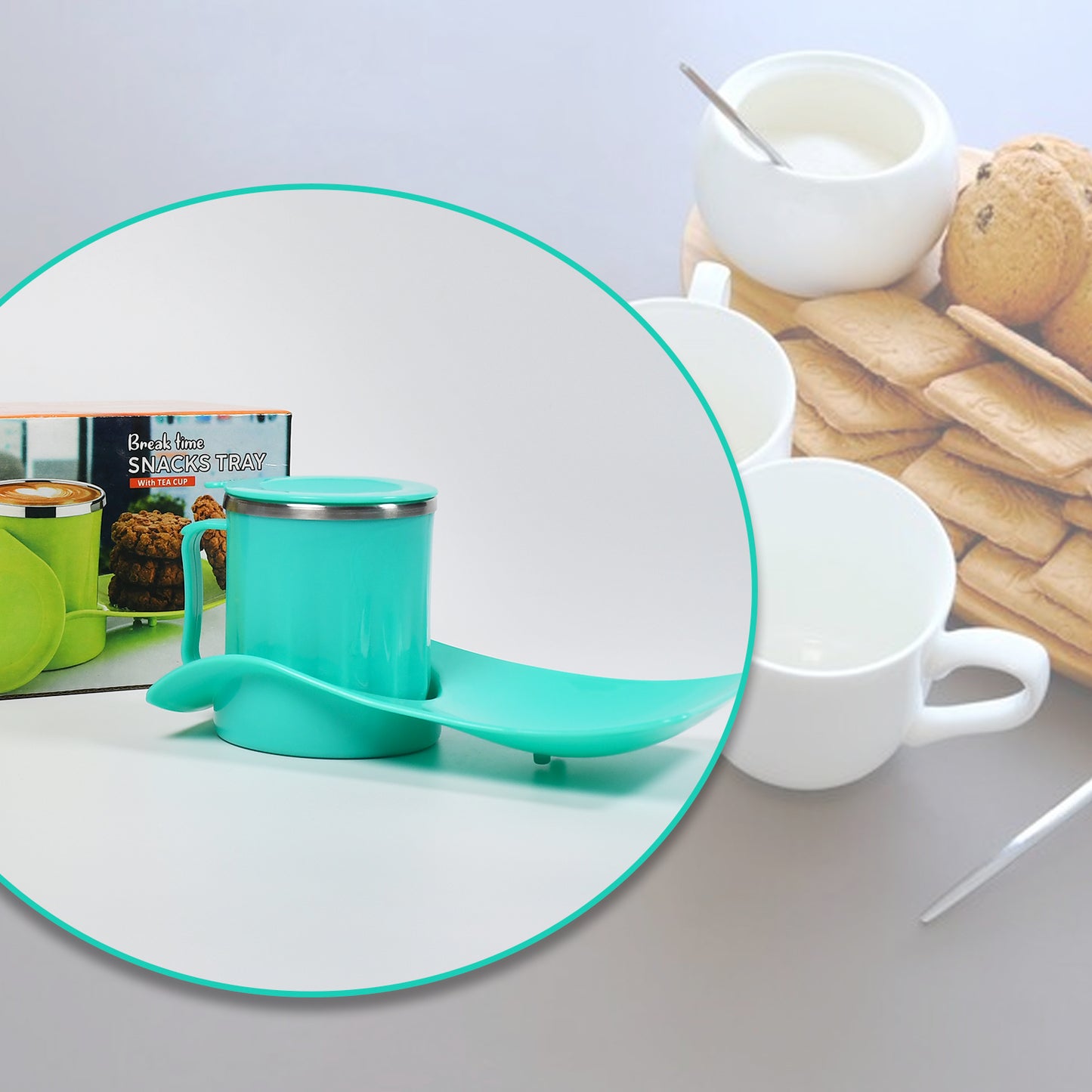 Snacks Tray  Inside Steel Cup 350ml Break Time Tray For Kids  Home Use - Happy Price - Image 6