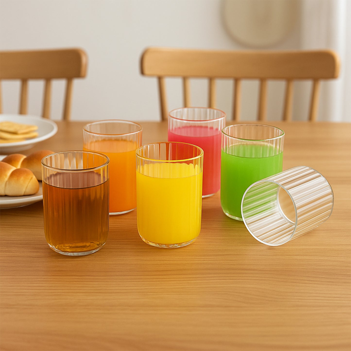 Supermom Casa 6 Pc Transparent 300ml Tall Ribbed Plastic Glass Set - Happy Price - Image 7