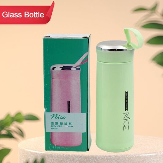 Outdoor Sport Water Bottle 400ml Leak Proof Bpa-free For Travel Cold And Hot Water Glass Water Bottle With Daily Water Intake For Gym And Children (Moq -100 Pc) - Happy Price - Image 1