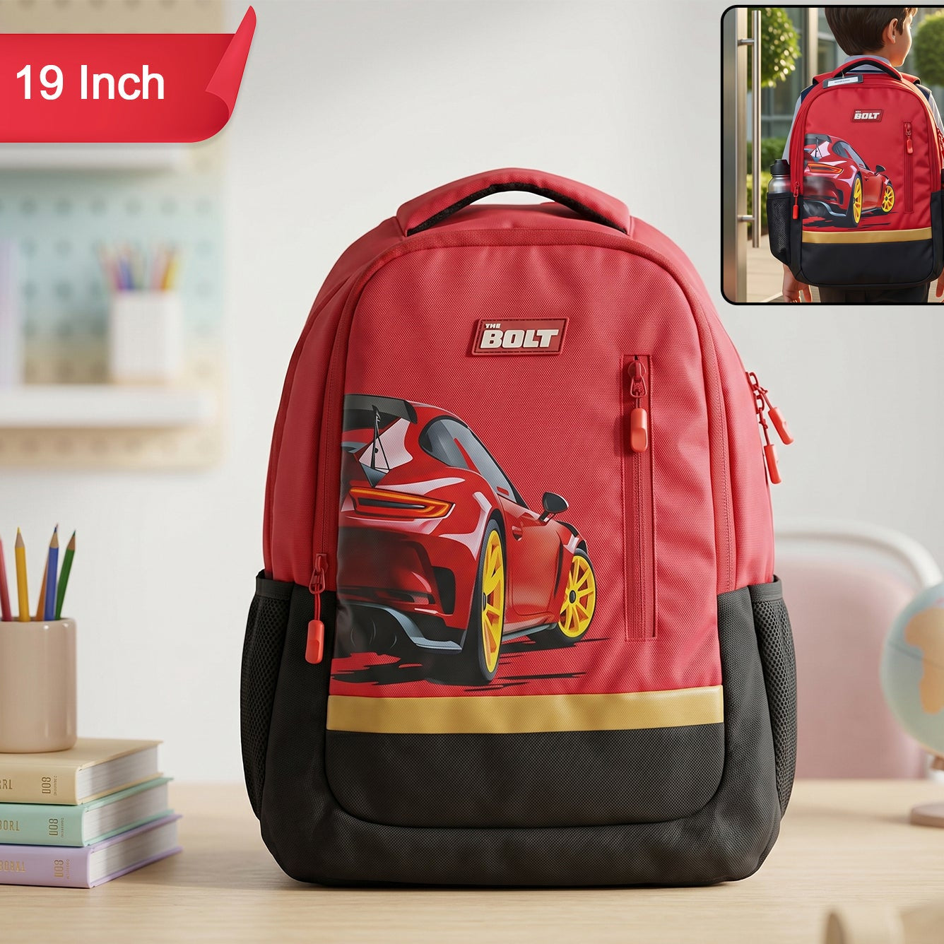 19-inch School Bag With Car Design For Kids