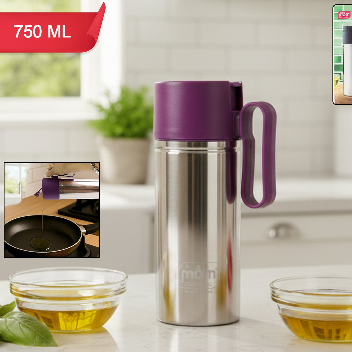750ml Stainless Steel Oil Dispenser with Anti-Drip Spout - 1 Pc - Happy Price - Image 1