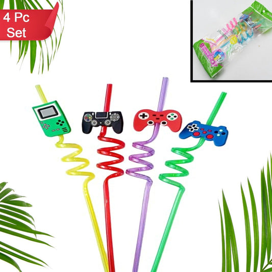 Reusable Straws Are Perfect For Kids Summer Parties. Plastic Straws Reusable Drinking Straws With Cartoon Decoration For Kids Birthday Party Favorsnbspor Other Summer Celebration (4 Pc Set) - Happy Price - Image 1