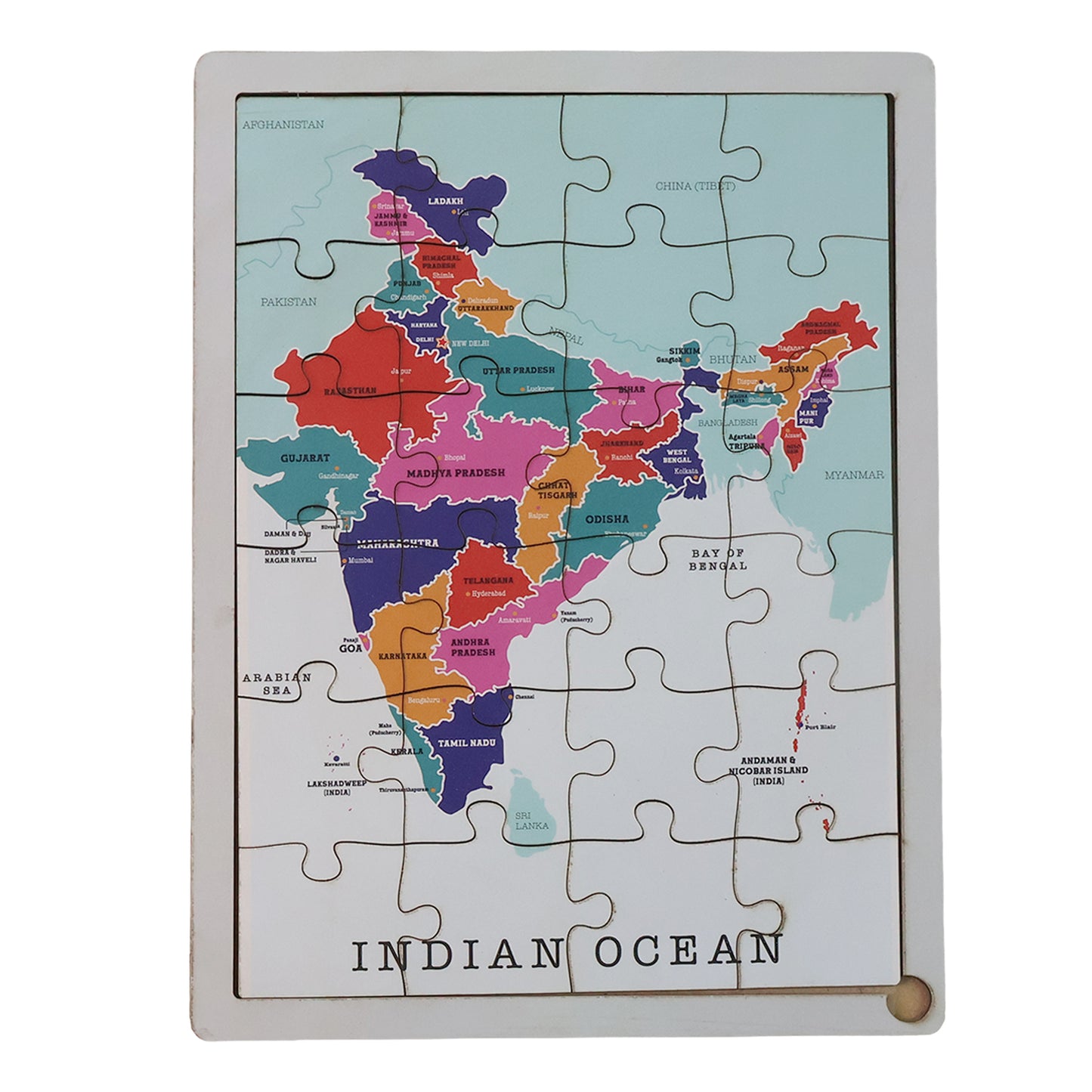 Wooden India Map Puzzle for Kids - Educational Geography Learning Toy (1 Set) - Happy Price - Image 2