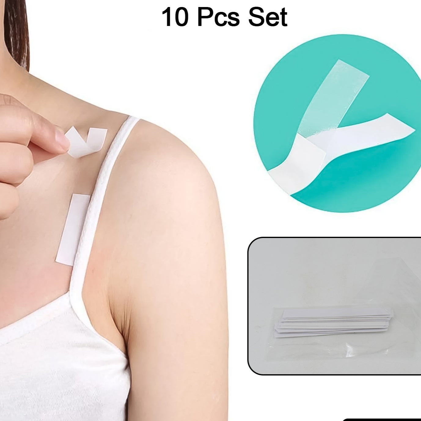 Waterproof Anti-skid Disposable Double Sided 10 Adhesive Transparent Clear Medical Tape For Lingerie (10 Pcs Set) - Happy Price - Image 1