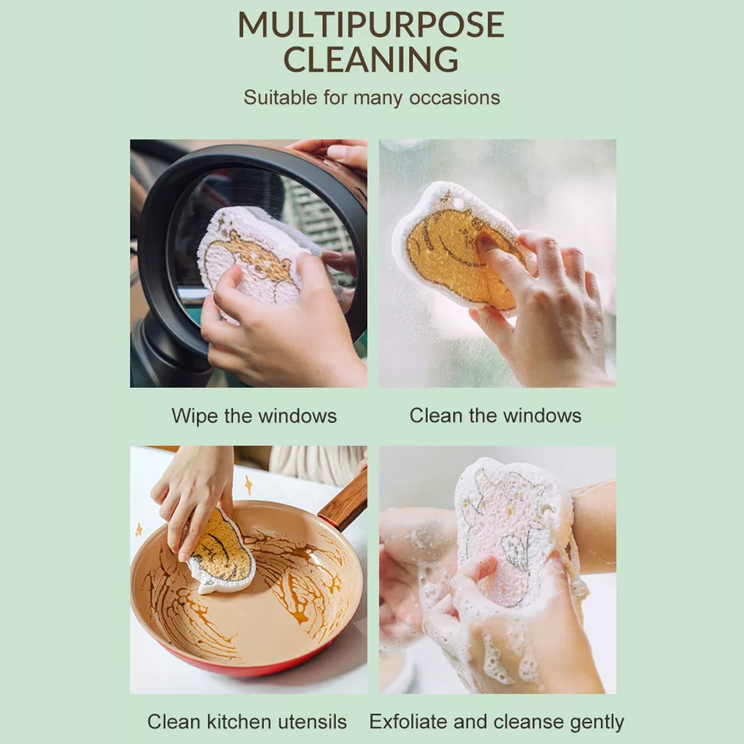 Compressed Wood Pulp Sponge. Creative Cartoon Design Scouring Pad Dishwashing Absorbing Pad. Kitchen Cleaning Tool. - Happy Price - Image 4