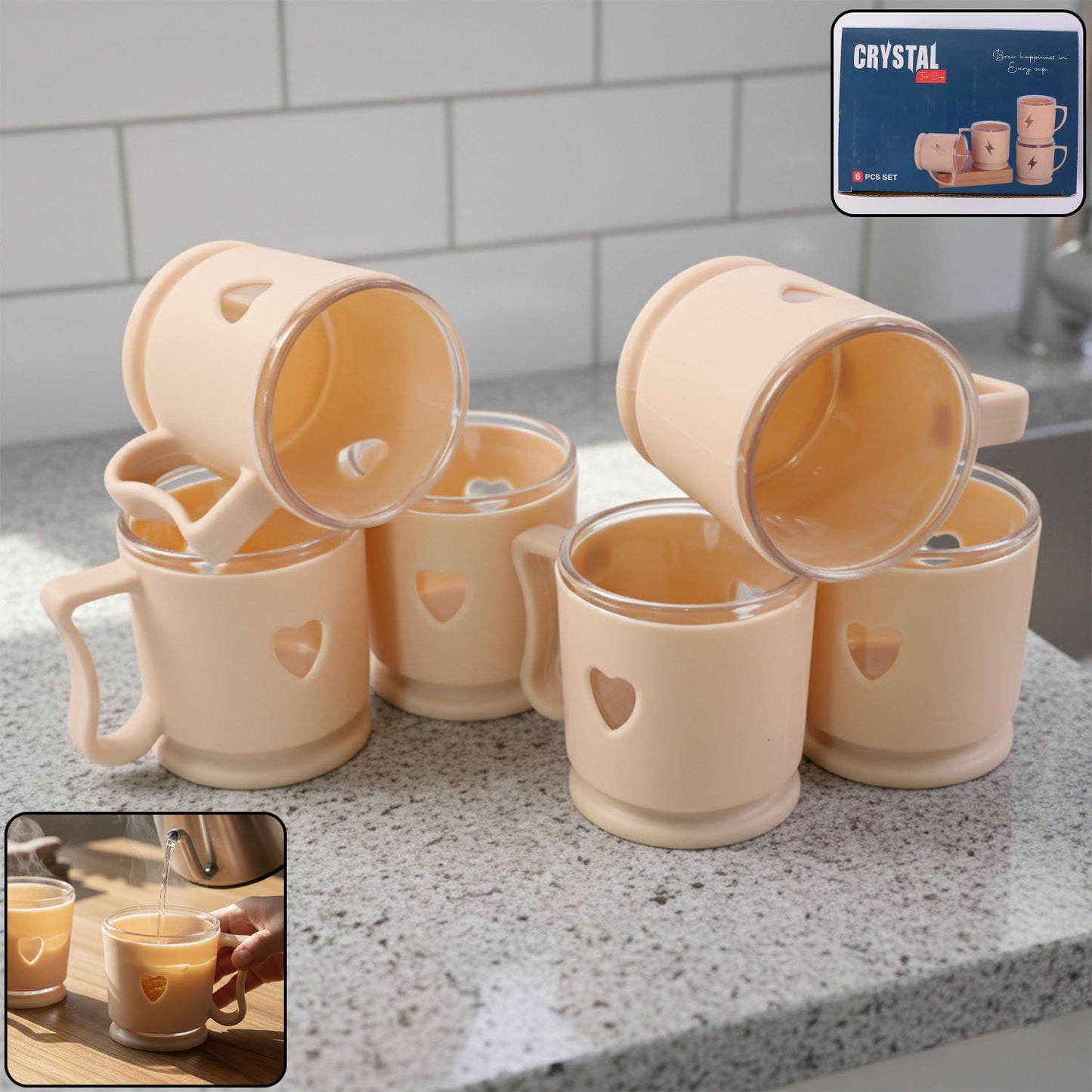 Mini Tea Coffee Mugs Set - 100ml, 6 Pc, Heart Design - Happy Price - Image 2