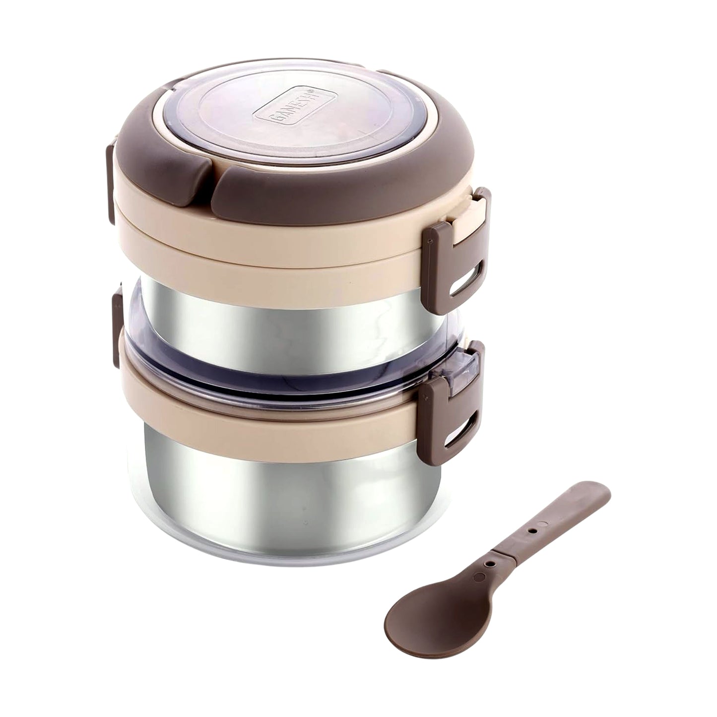 Ganesh Steko-2 Double Layer Stainless Steel Insulated Lunch Box Set - Happy Price - Image 2