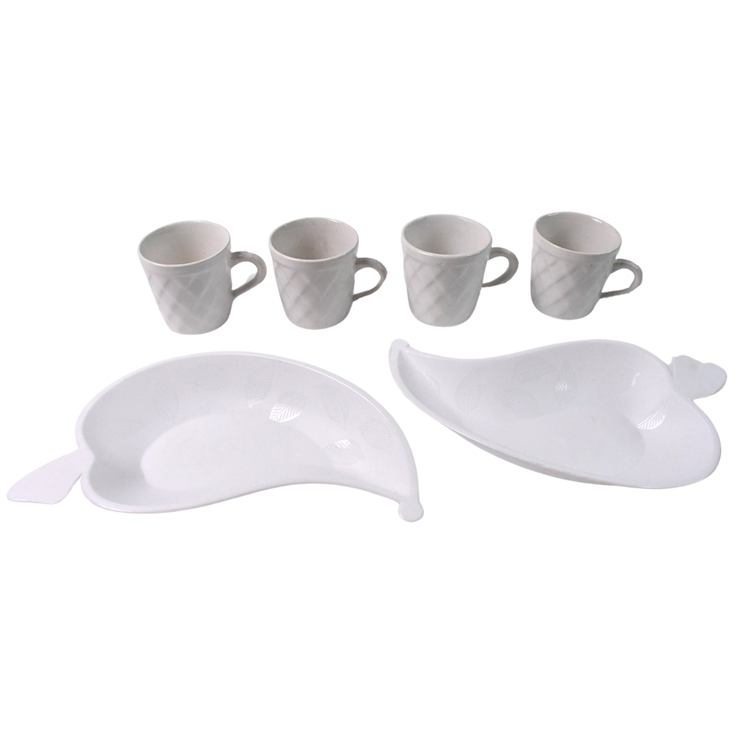 Unibic Ceramic Tea Cups With Plastic Leaf Shape Tray  Platter (6 Pcs Set) - Happy Price - Image 4