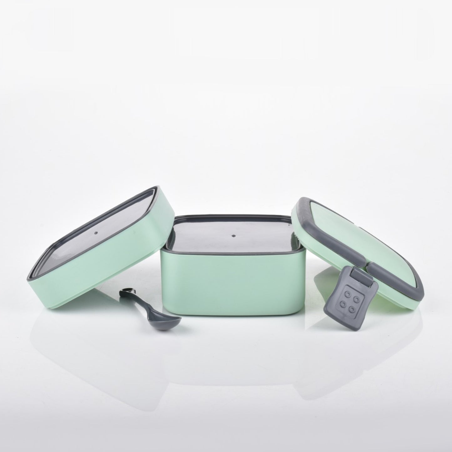 Green Double-layer Portable Lunch Box Stackable With Carrying Handle And Spoon Lunch Box - Happy Price - Image 3