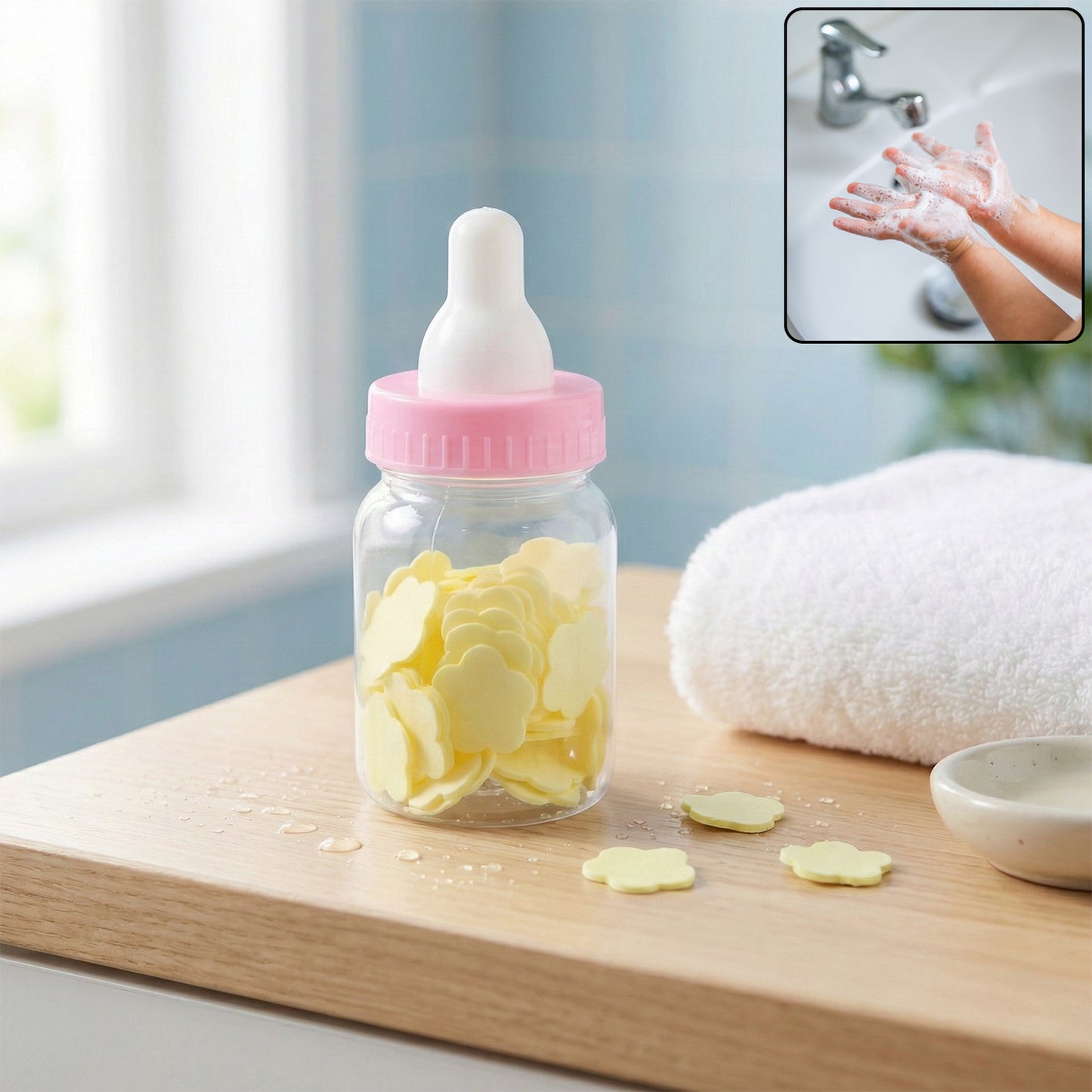 Portable Hand Wash Soap Paper Sheets in Baby Bottle Case - 1 Set - Happy Price - Image 2