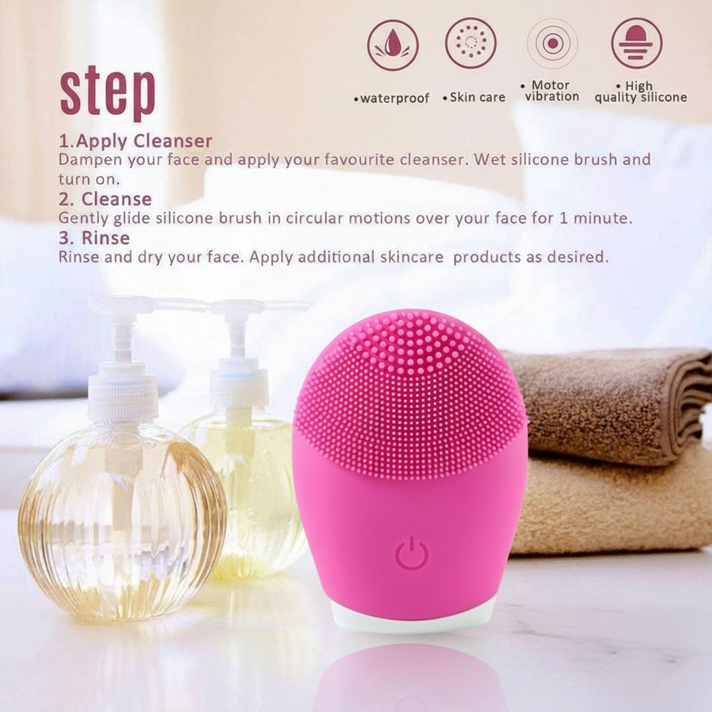 Silicone Electric Facial Cleansing Brush (1 Pc) - Deep Clean & Gentle Exfoliation - Happy Price - Image 6