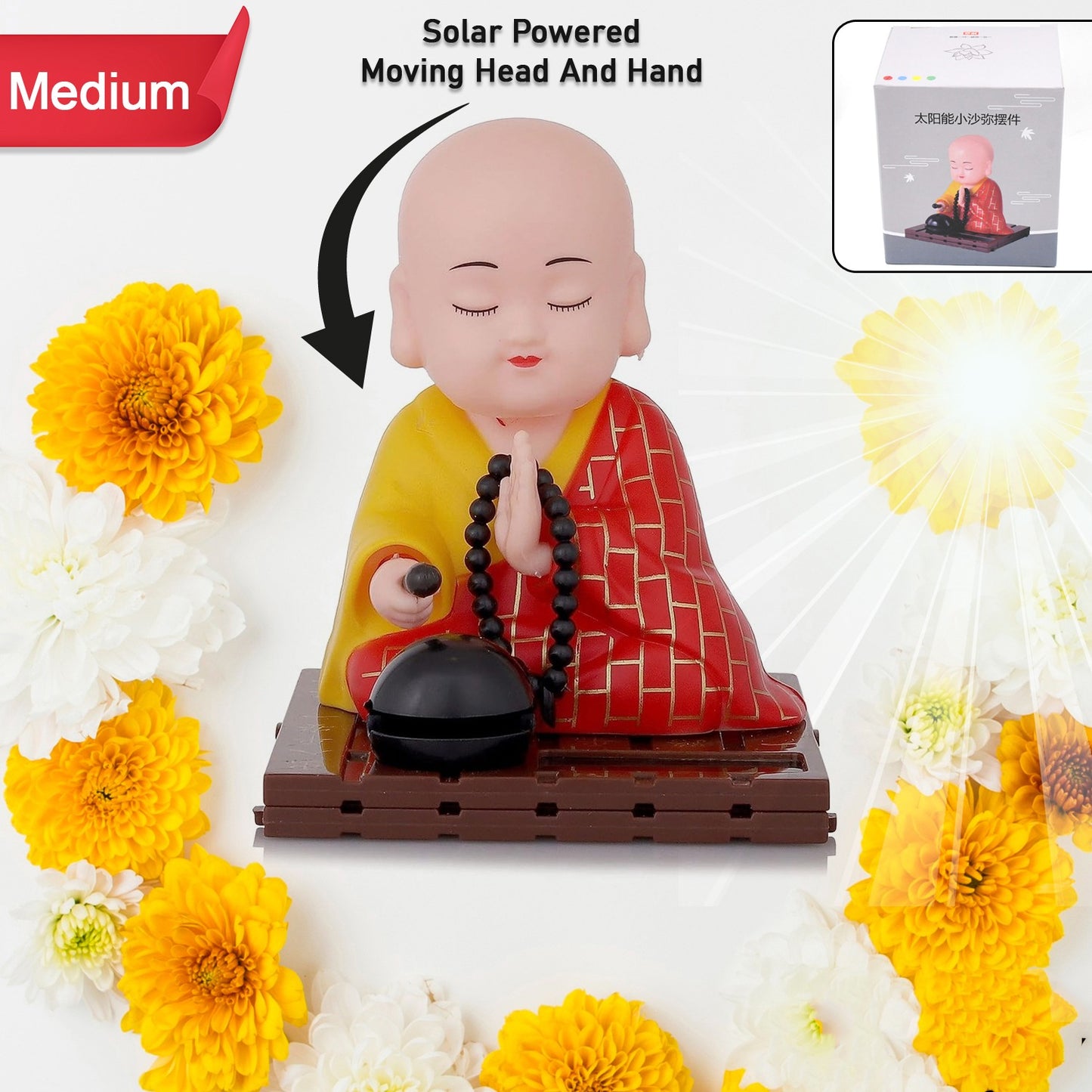 Solar Powered Sitting  Buddha Statue  Moving Head And Hand (1 Pc  Medium) - Happy Price - Image 7