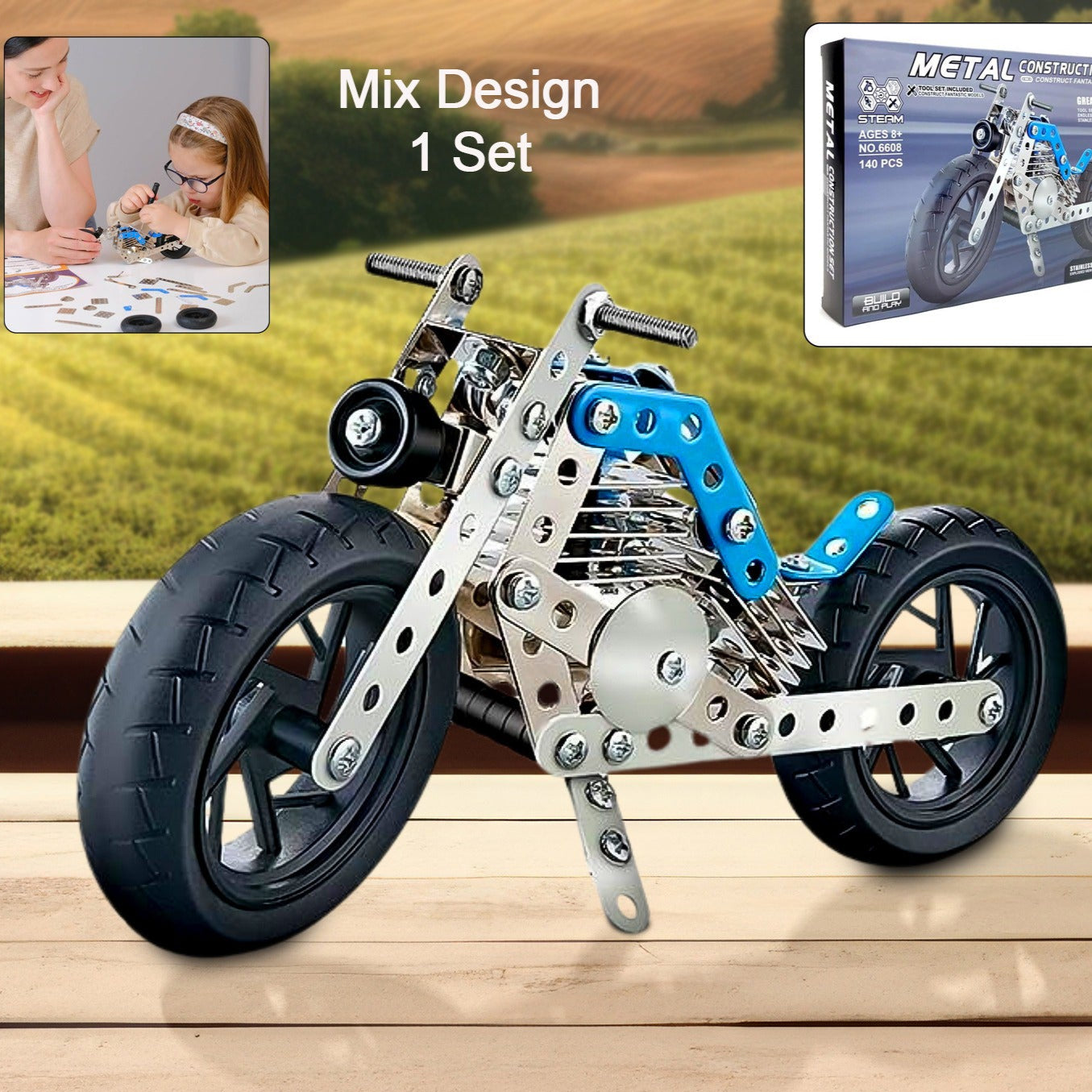 Metal Bike Creative Mechanical Construction Engineering Kit 140 Part Of Bike Tool  1 Set - Happy Price - Image 1