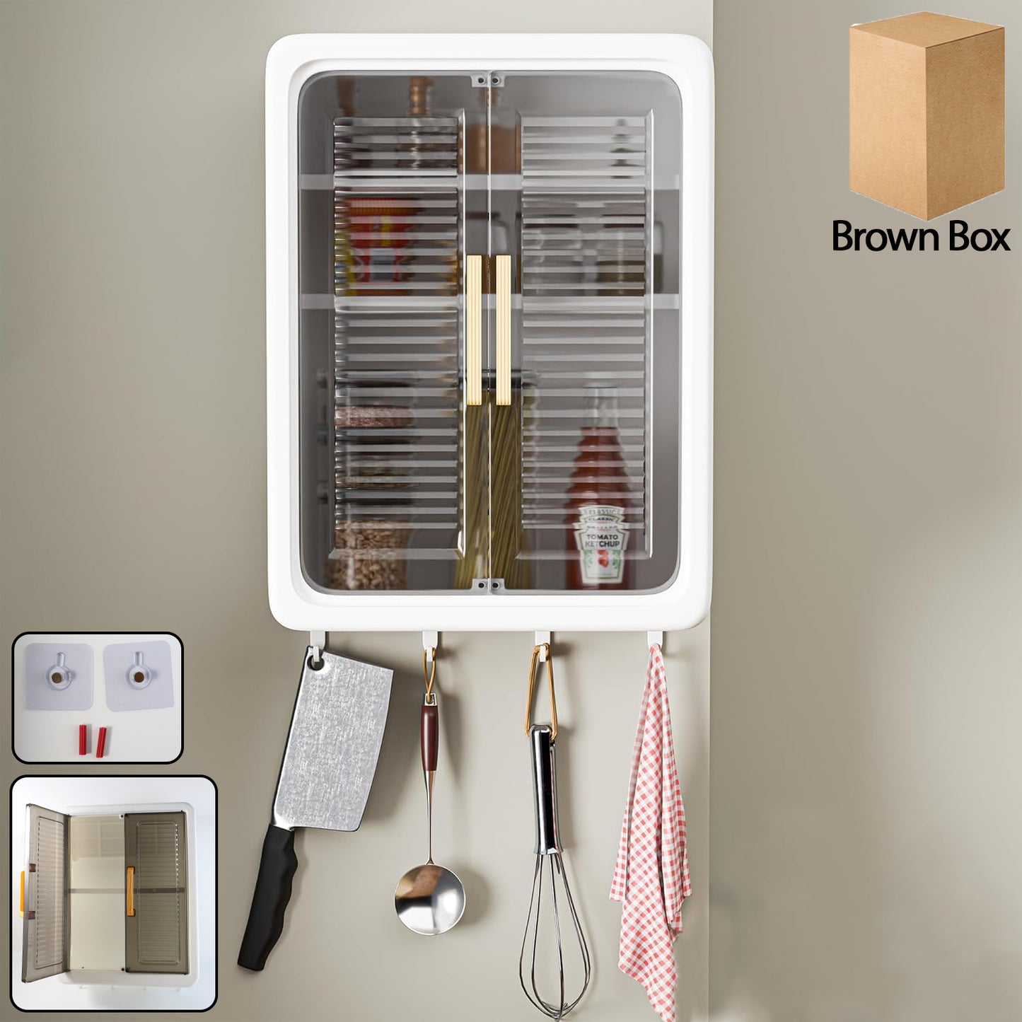 Wall-Mounted Kitchen Cabinet with Sliding Doors & Hooks - Happy Price - Image 2