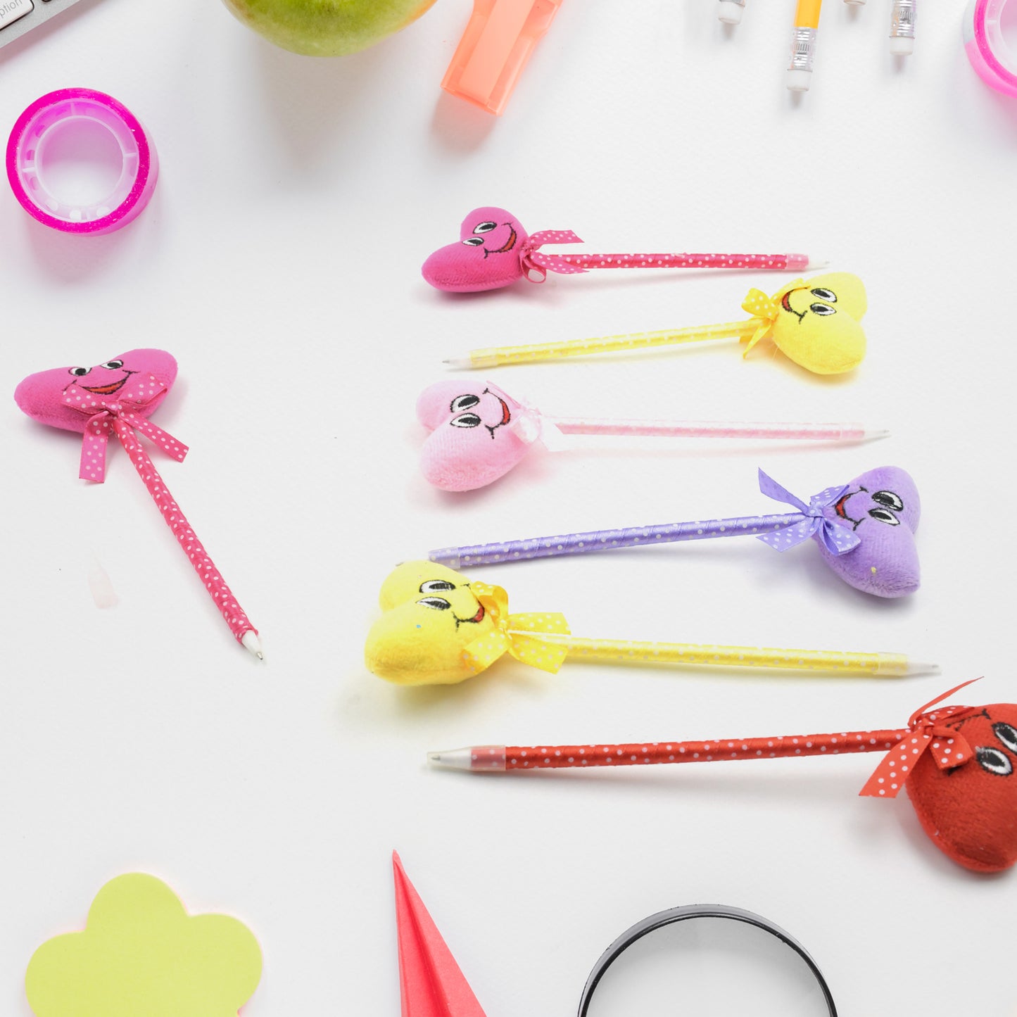 Cute Cartoon Shape  Heart Design Facy Writting Pen Attached Rattle  Ball Pen Smooth Writing For Wedding  Events  Multiuse Pen  Best Pen L Use For Kids (12 Pcs Set Mix Design  Color) - Happy Price - Image 4