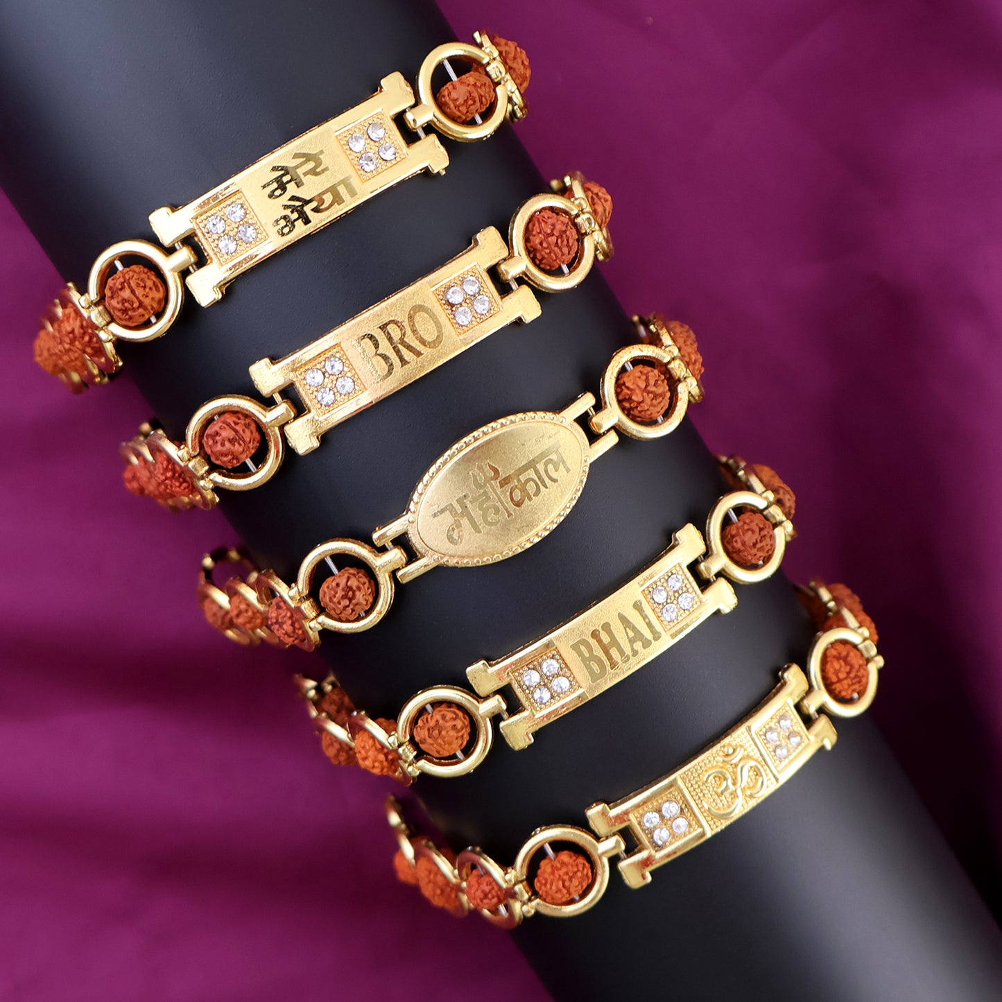 Gold Plated Designer Circular Bead Bracelet Rakhi For Brother (Mix Design  1 Pc) - Happy Price - Image 4