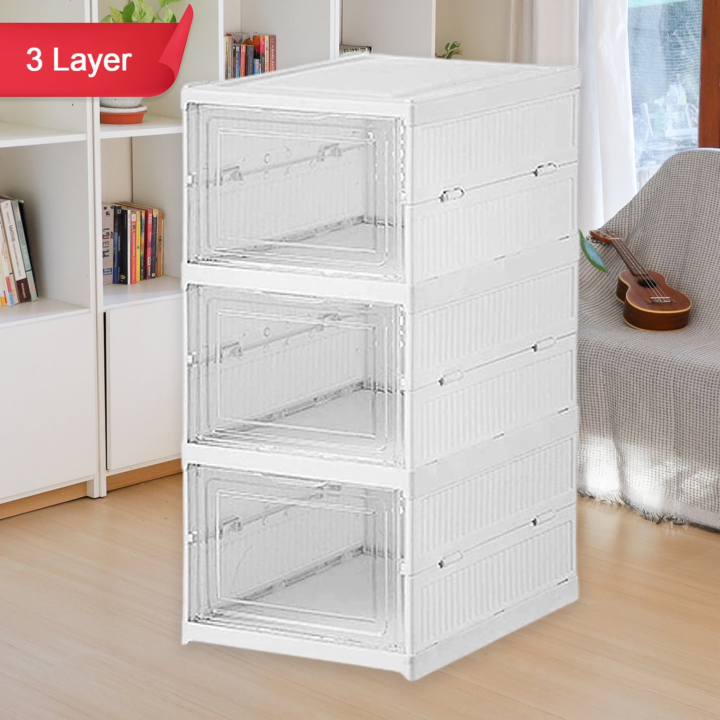 Stackable Multifunctional Storage For Clothes Foldable Drawer Shelf Basket Utility Cart Rack Storage Organizer Cart For Kitchen Pantry Closet Bedroom Bathroom Laundry (3 Layer 1 Pc) - Happy Price - Image 7