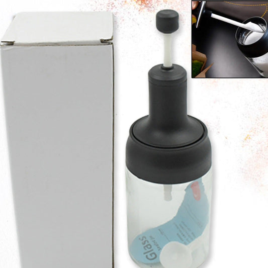 Heat-resistant Condiment Container Seasoning Box Glass Condiment Canisters Pots Bottle With Serving Spoons For Salt Spice Honey Sugar Bbq Resturant Jar Oil Bottle Honey Jar Dispenser Airtight Cap Transparent (1 Pc) - Happy Price - Image 1