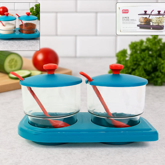 HappyPrice 2 Pcs Kitchen Spice Container Set with Tray and Spoons - Food Grade Plastic Organizer - Happy Price - Image 1