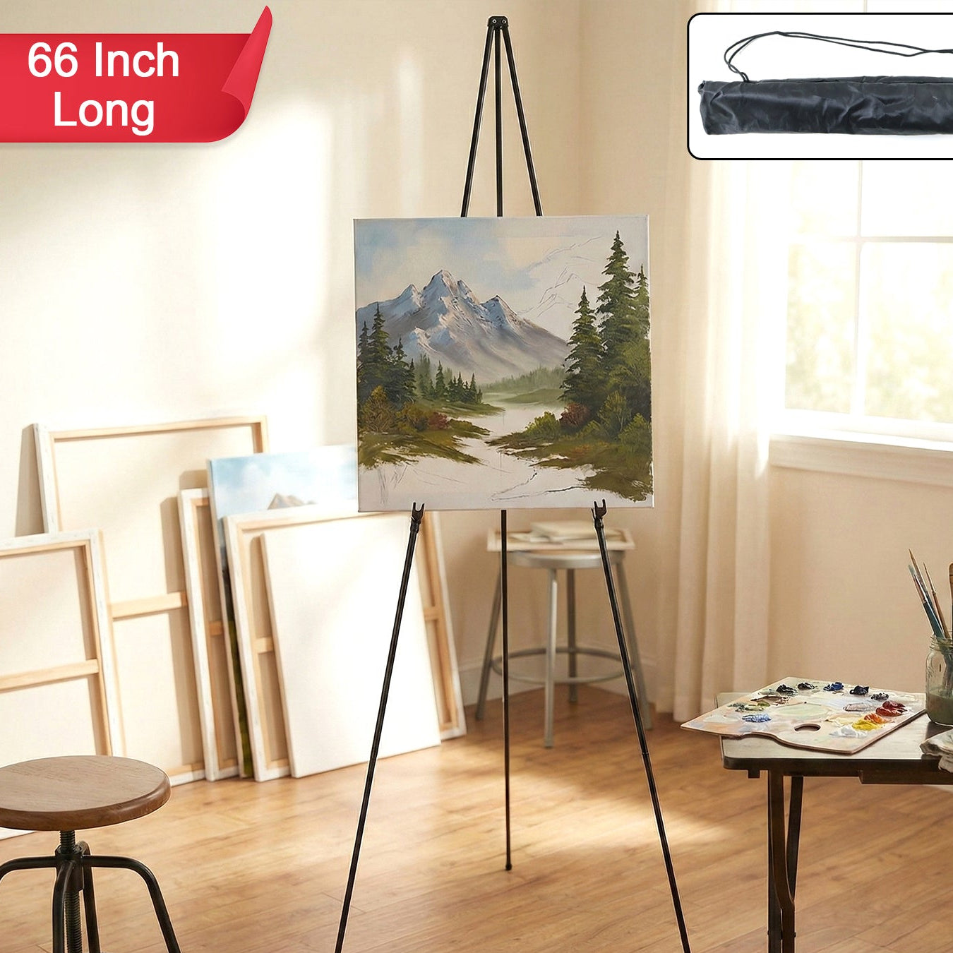 66 Inch Long Adjustable Metal Tripod Easel Stand With Carry Bag (1 Pc)
