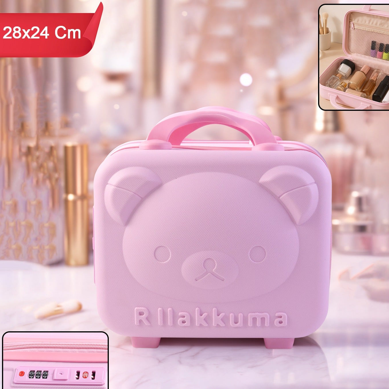 Kids Bear-Shaped Hard Shell Carry Case with 3-Digit Lock & Handle - Happy Price - Image 1