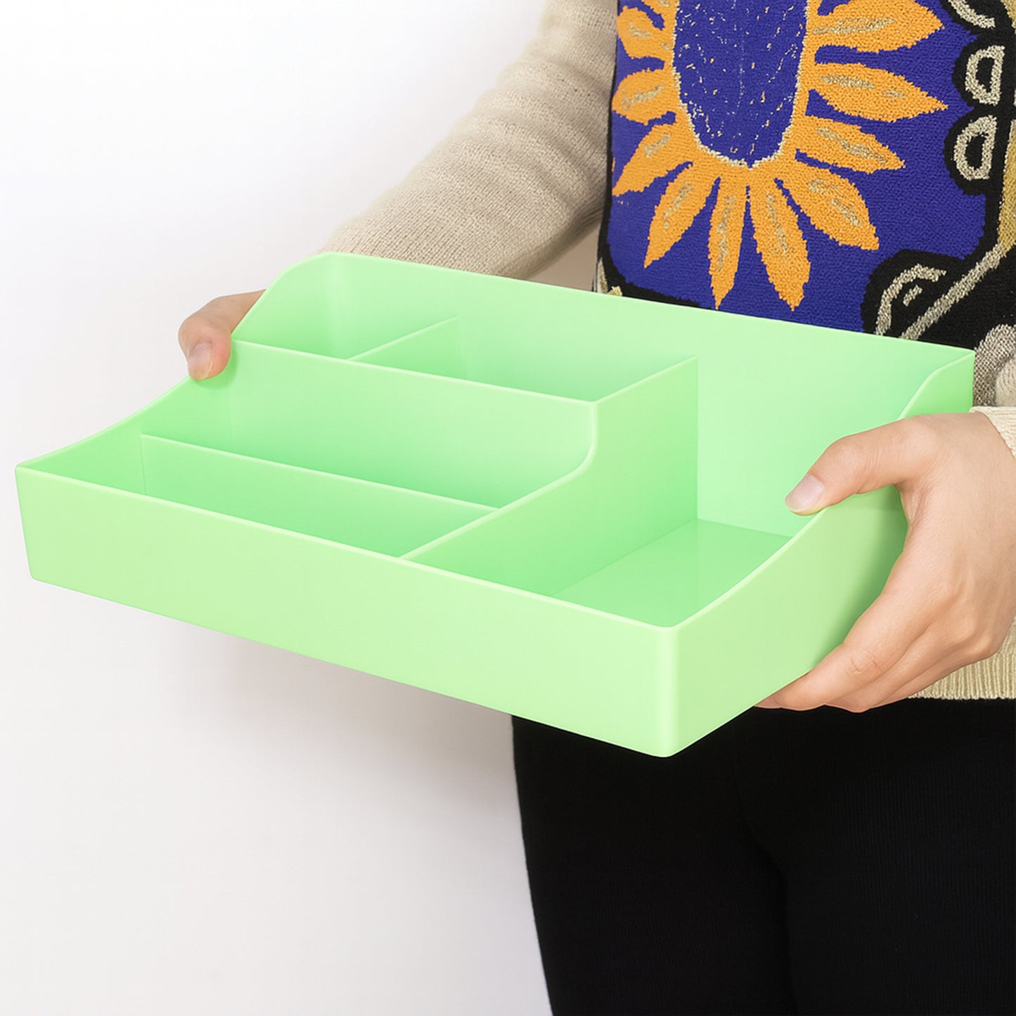 Multi-Compartment Desk Organizer Tray - Green Plastic Storage for Office & Study - Happy Price - Image 5