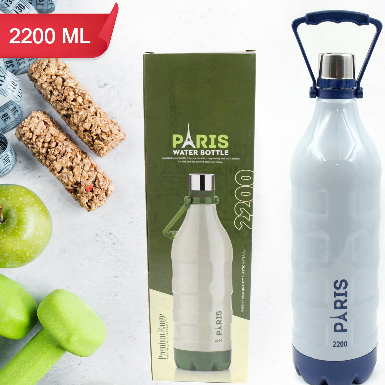 Plastic Sports Insulated Water Bottle With Handle Easy To Carry High Quality Water Bottle Bpa-free  Leak-proof For Kids School For Fridge Office Sports School Gym Yoga (1 Pc 1500ml 2200ml) - Happy Price - Image 1