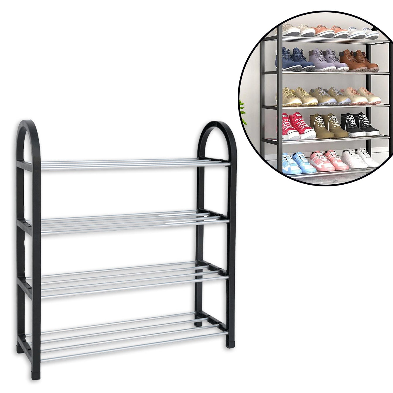 4-Tier Carbon Steel Shoe Rack Organizer - Compact & Durable - Happy Price - Image 1