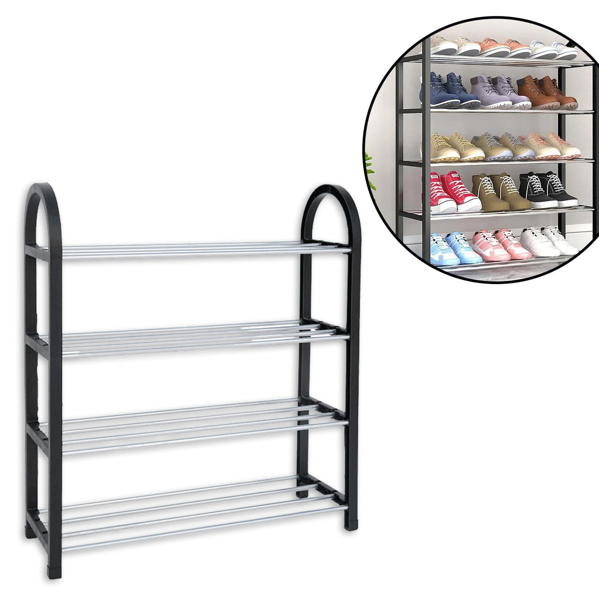 4-Tier Carbon Steel Shoe Rack Organizer - Compact & Durable - Happy Price - Image 1