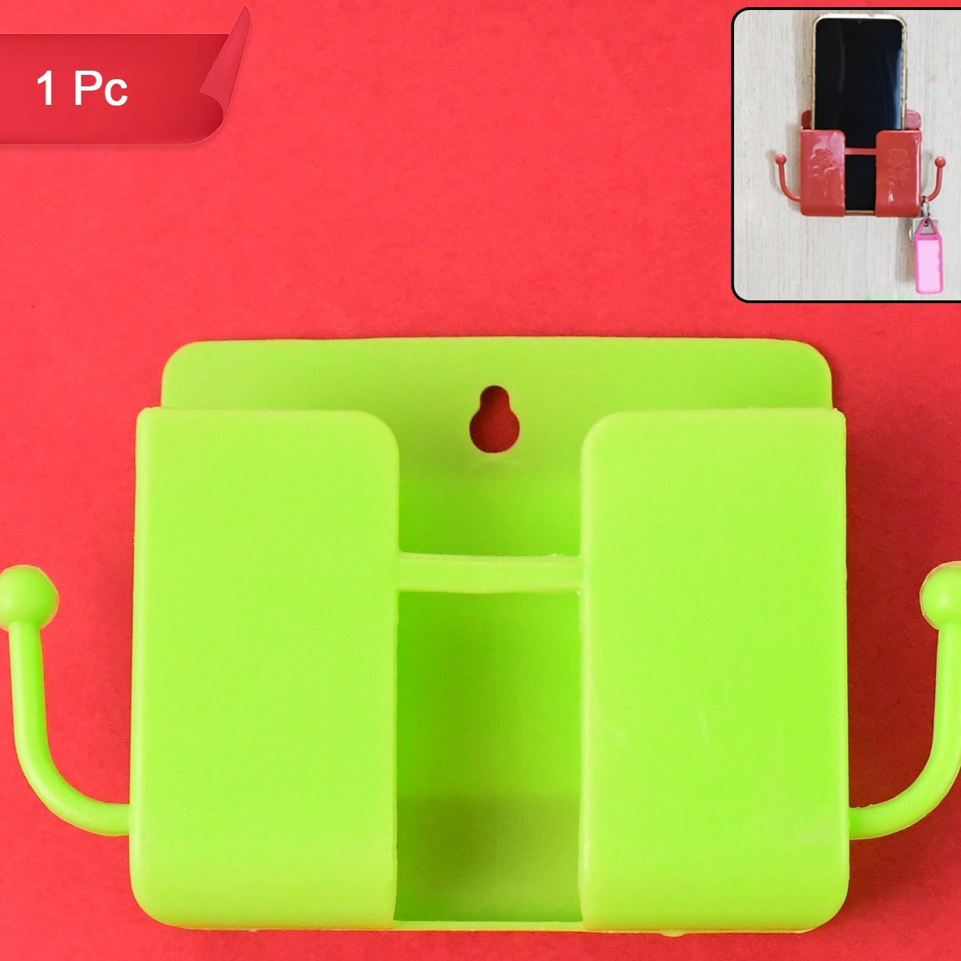 1 Pc Neon Green Wallmount Mobile Stand With Hook - Happy Price - Image 1