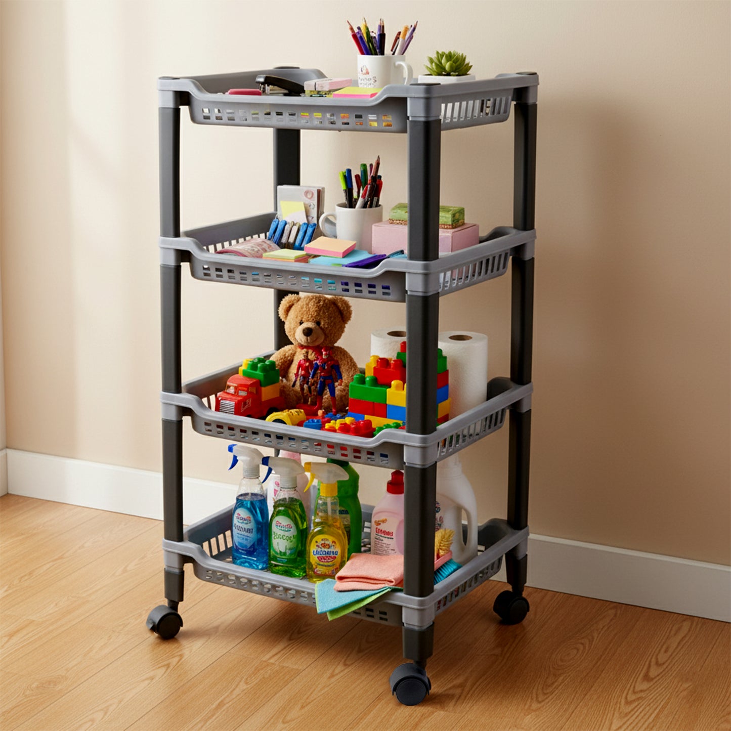 Apex 4-Layer Plastic Storage Rack - Multipurpose Organizer Shelf - Happy Price - Image 4