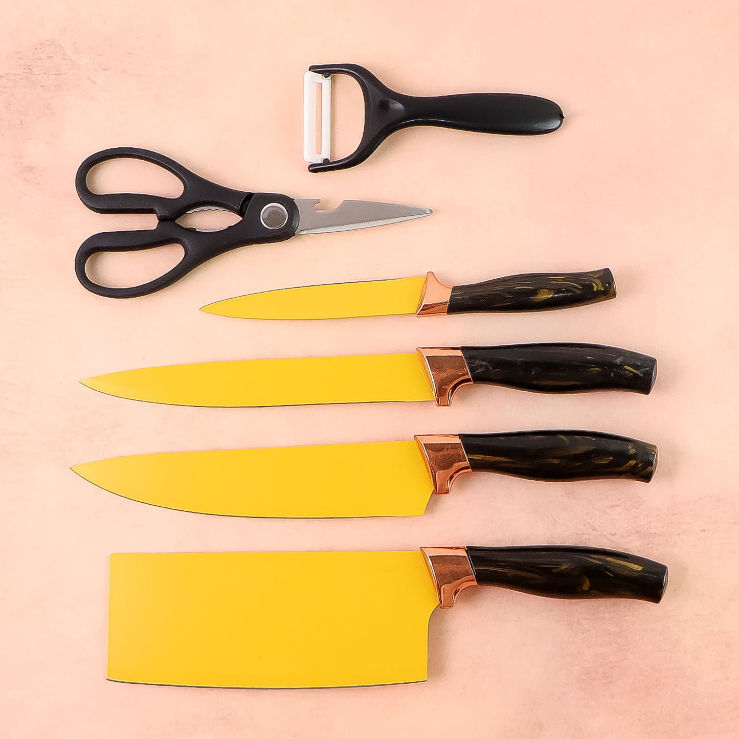 6 Pcs Professional Kitchen Knife Set With Chef Knives Cleaver Peeler  Scissors - Happy Price - Image 4