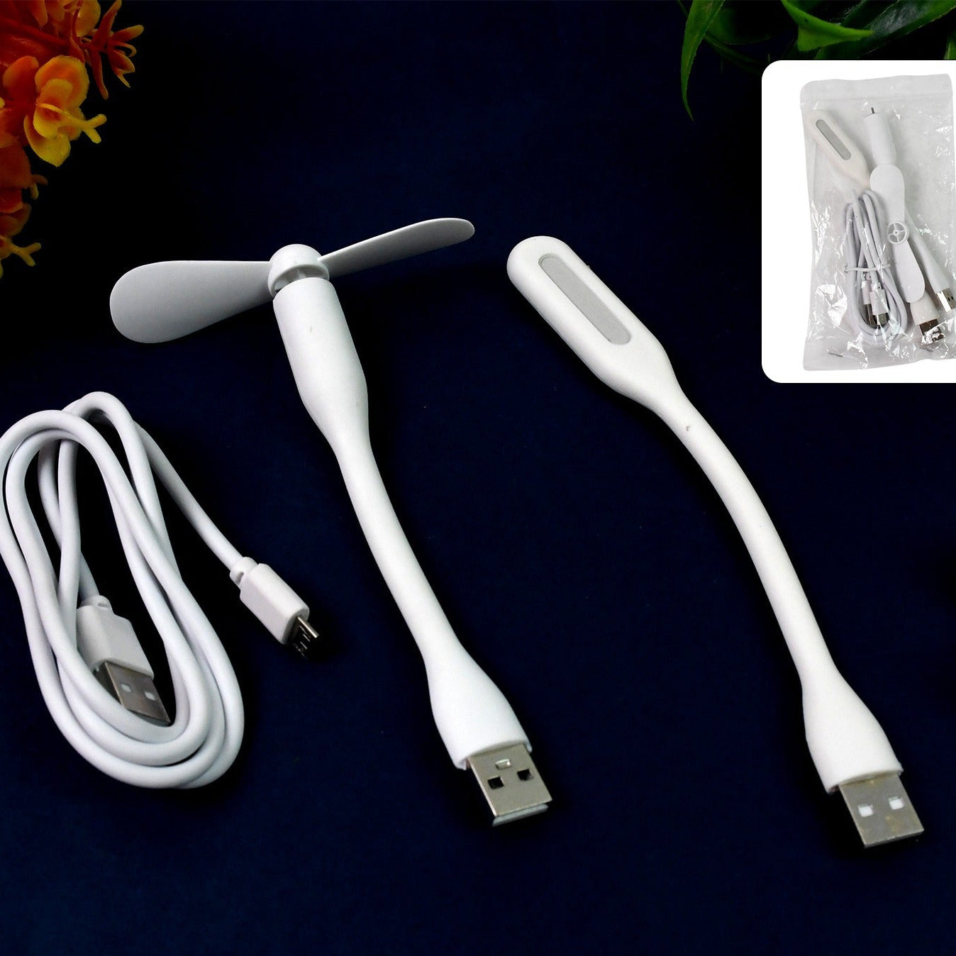 Portable Mini Usb Fan Usb Light  Micro Usb Cable (3 Pcs Set)