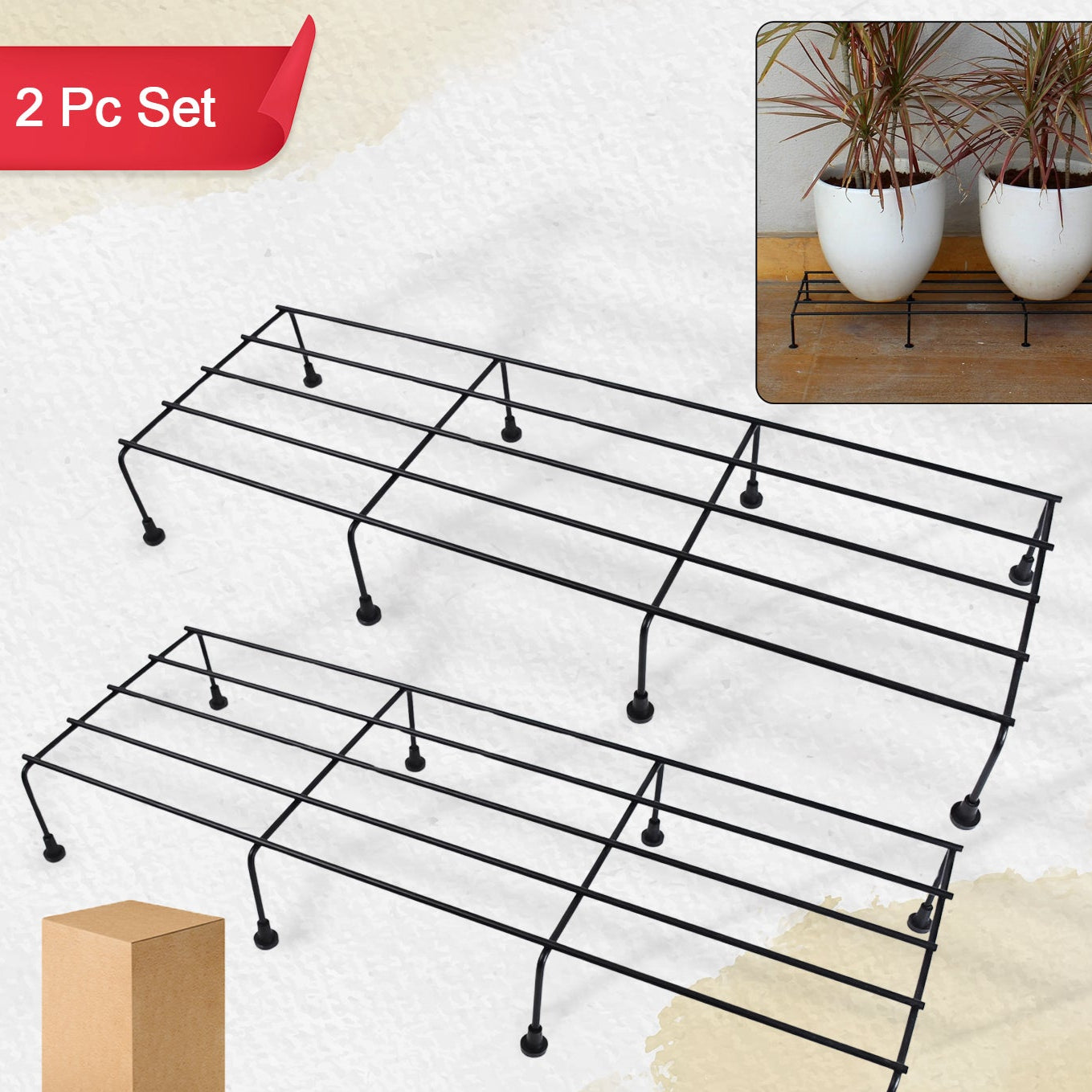 Metal Rectangle Flower Plant Stand For Balcony (6020 Cm  2 Pc Set) - Happy Price - Image 1
