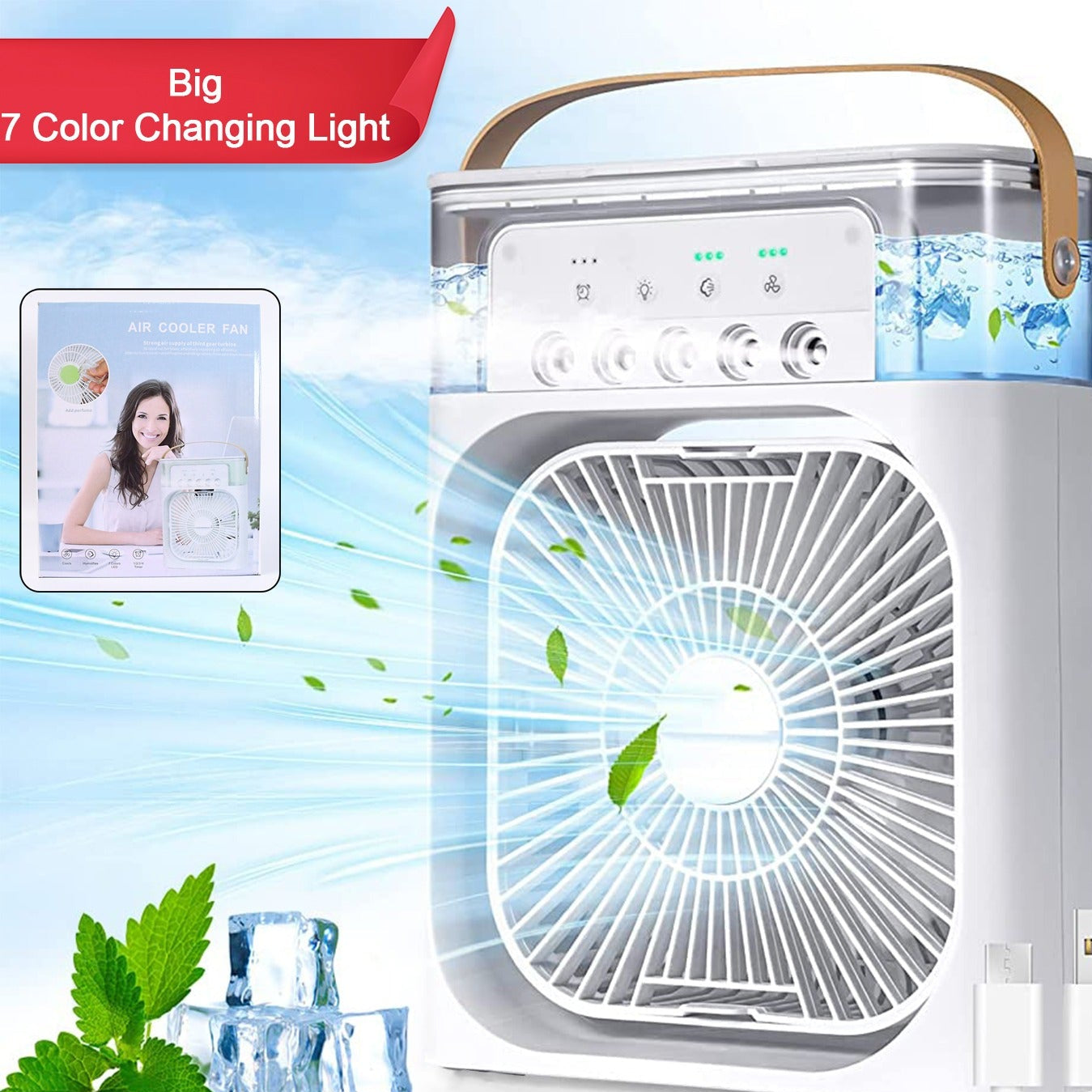 Portable Air Conditioner Fan 7 Color Changing Light (Big  1 Pc) - Happy Price - Image 1